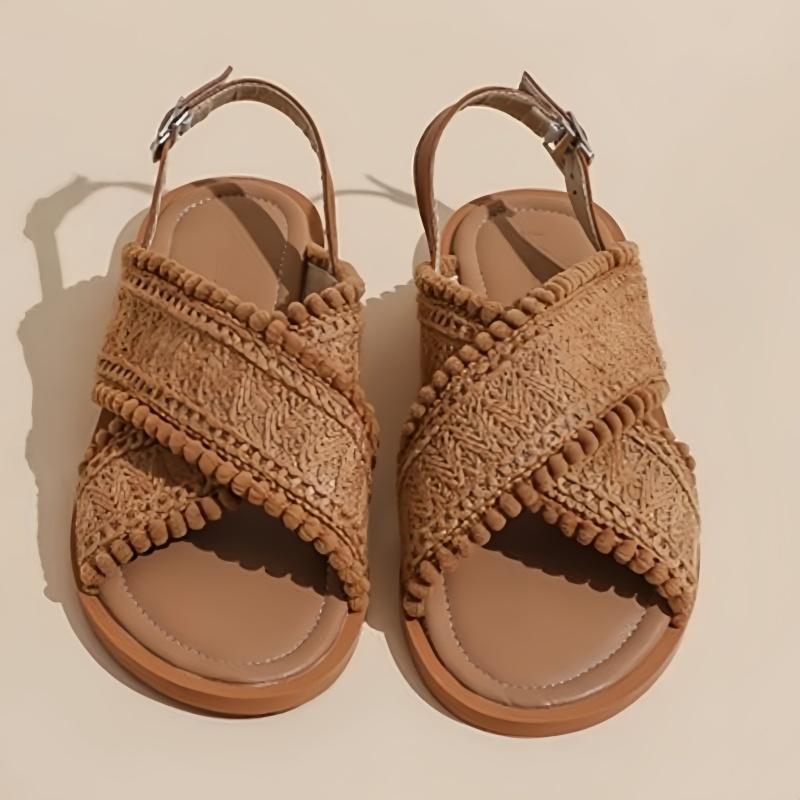 

Fashion 2025 Fashion Women Sandals Ladies Flat Roma Heels Knitted Summer Sandals Outside Cross Tied Leather Female Slides Woman Sandals 37 коричневый