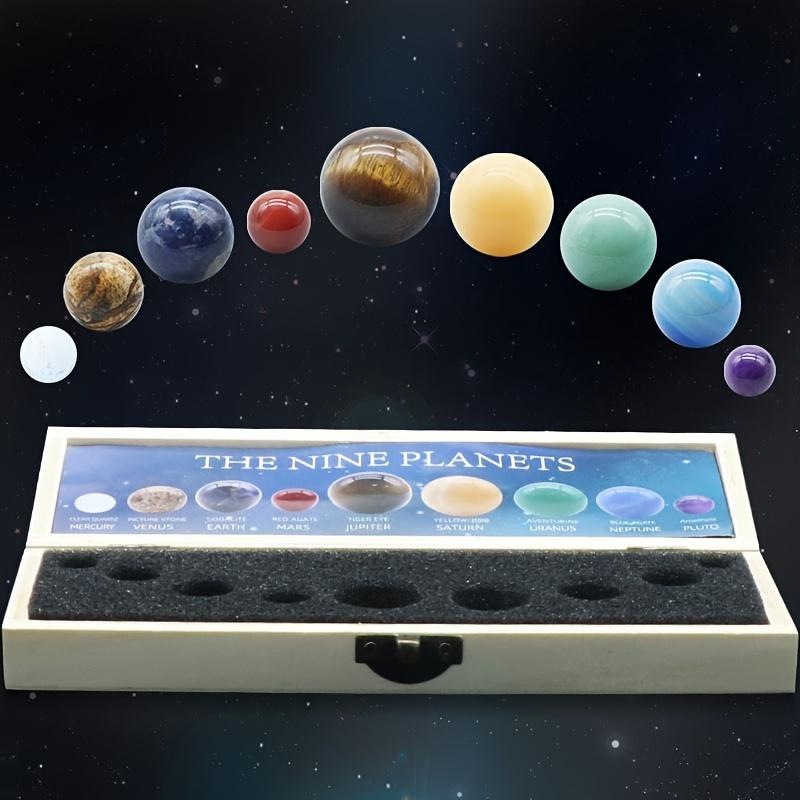 Deluxe Solar System Crystal Collection - 9 Planets Natural Stone Set & Universe Themed Tabletop Decor, Mineral Specimen Gift Box