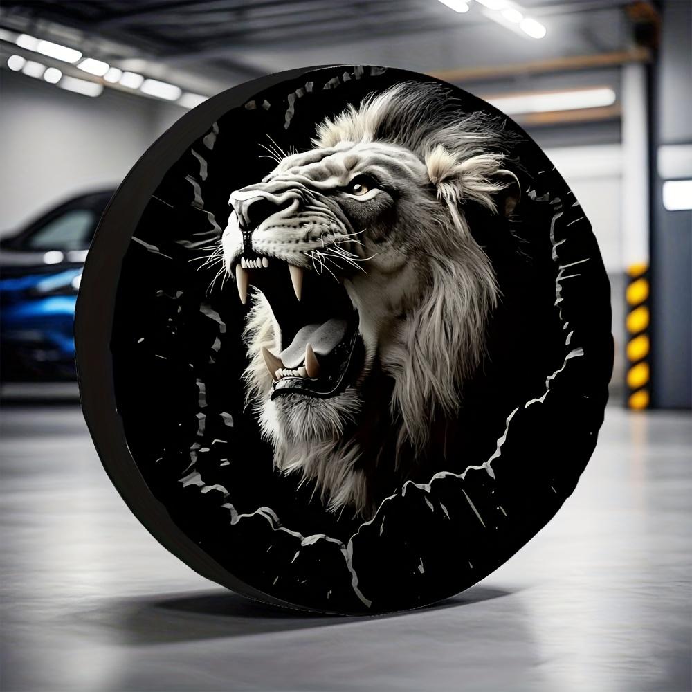 1pc Majestic Lion Machine Washable Fabric Tire Cover - Black Polyester, Versatile For Hotel Parking Lots, No Electricity Needed,