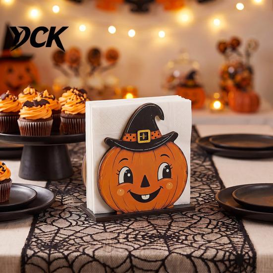 Halloween Home Table Ornament Wooden Napkin Holder, Cute Ghost Black Cat Vertical Paper Stable Stand Towel Stand, Kitchen Tissue Festive Party