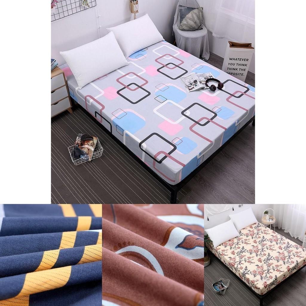 Elegant Floral Stripes Printed Mattress Protective Cover With Dustproof Fitted Sheet