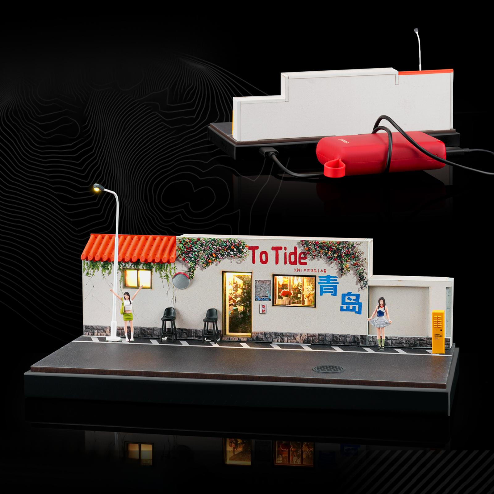 

1/64 Model Car Display Case Diaroma Cultural Creative Store Scene with LED DIY Dustproof Cover for