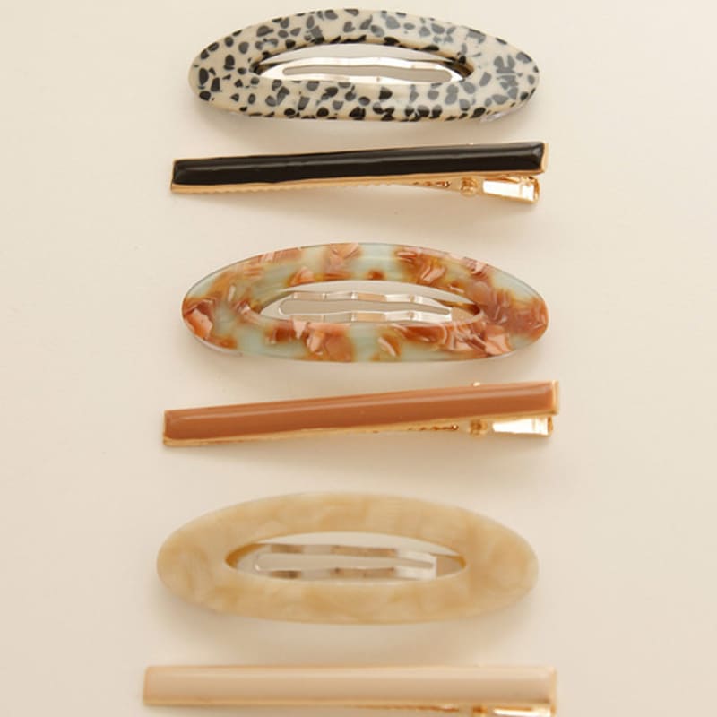 

J.Lauren Oval Celluloid Hair Pin Set H01069 Green Brown