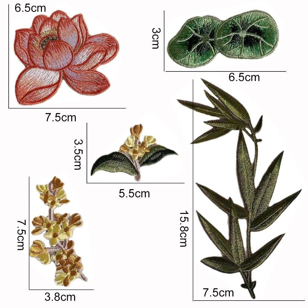 

Chinese Style Bamboo Leaf Embroidered Patches Adhesive Lotus Leaf Clothing Applique Exquisite DIY Clothes Patches Sewing