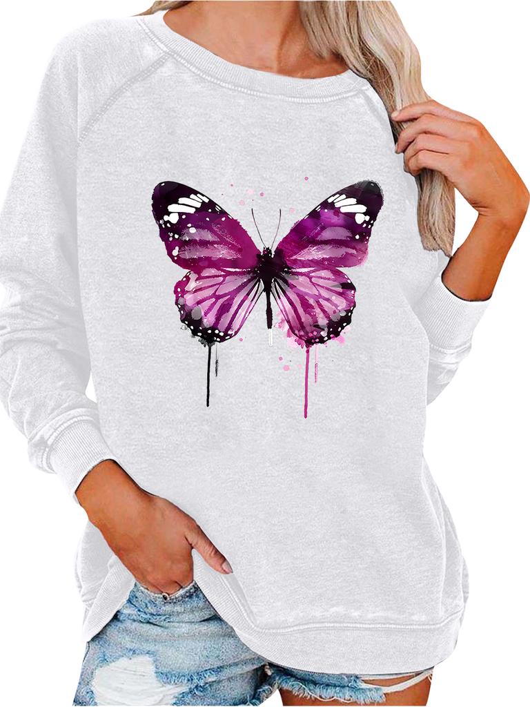 Women's Oversized Pullover Sweatshirt Butterfly Print Top Women's Spring/Fall Fashion Sweatshirt