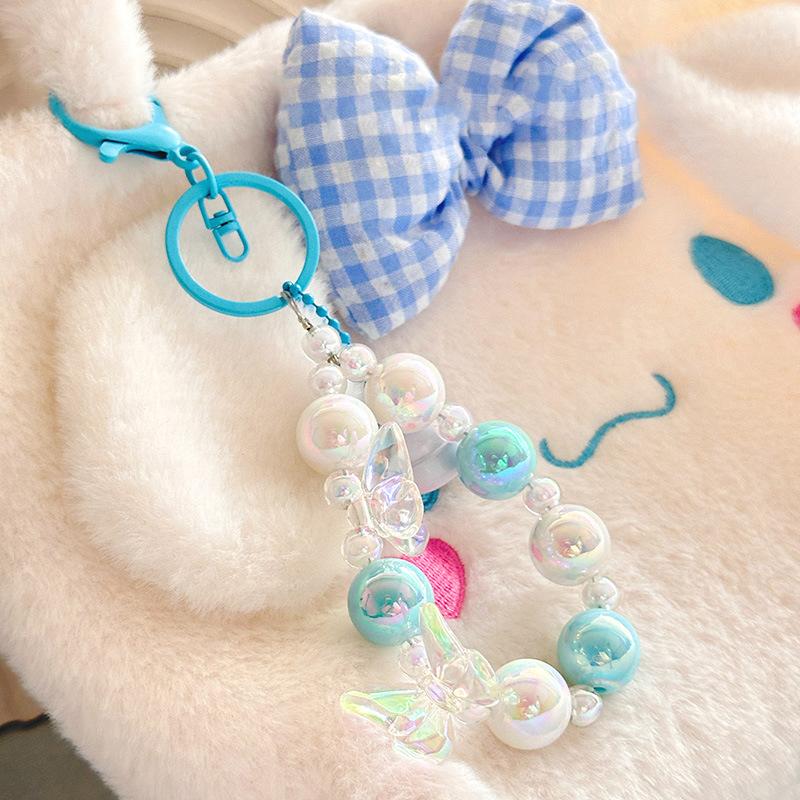 Butterfly Key Chain Colorful Beads Phone Pendant Wrist Strap Car Key Ring Bag Decor Headphone Case Charms