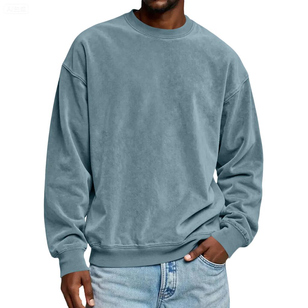 Men's Solid Color Loose Casual Suede Round Neck Sweatshirt