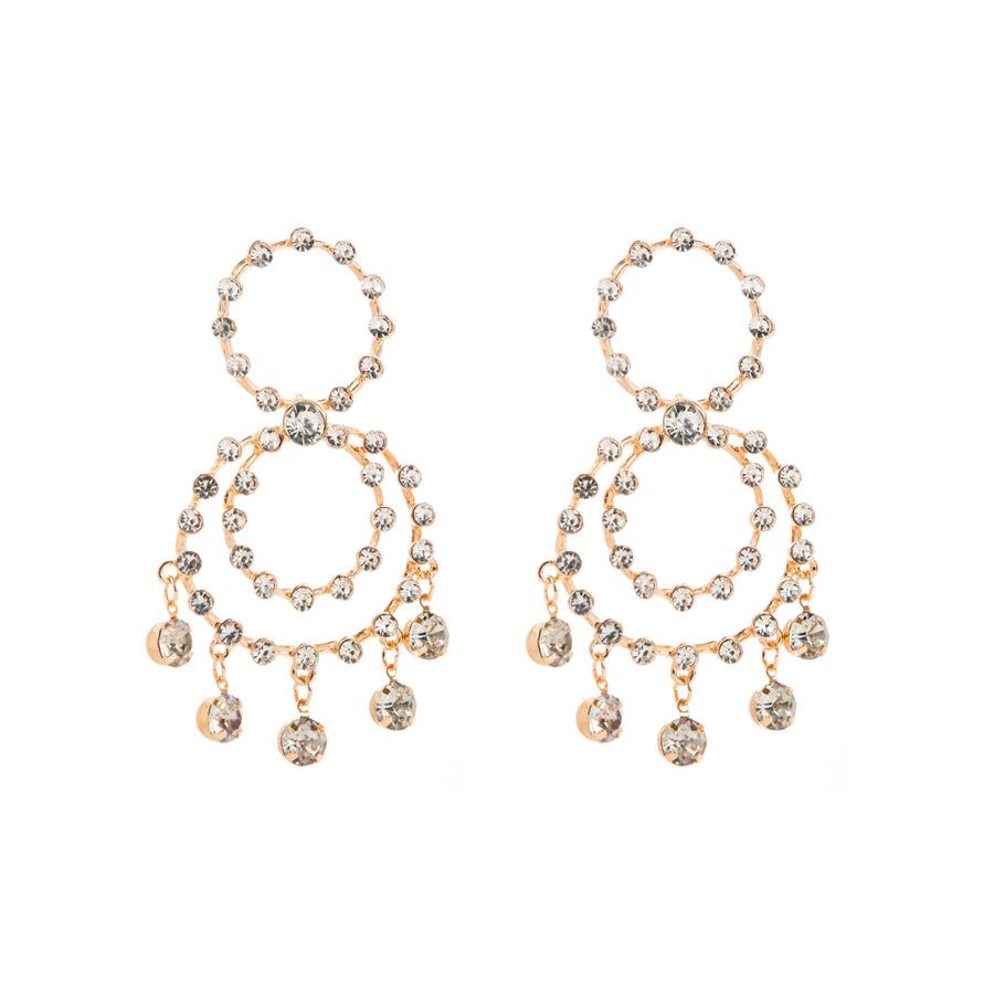 Women Exaggerated Personality Earrings Alloy Multilayer Round Crystal Hoop Earrings