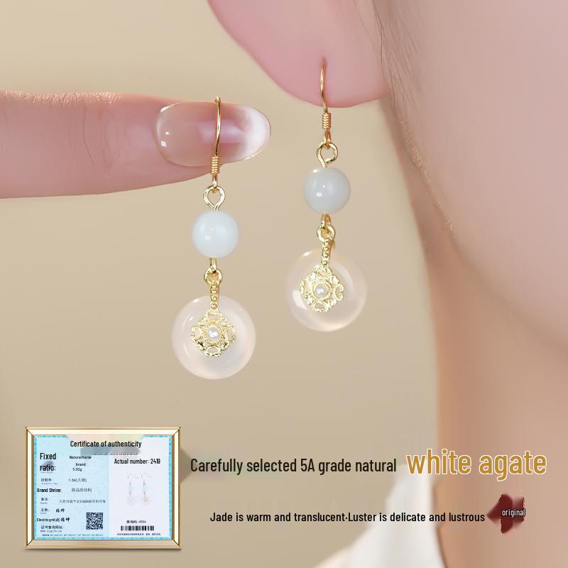 Sterling Silver Jade Earrings: Ancient-Inspired Women's Qipao Accessories with Peace Lock Design
