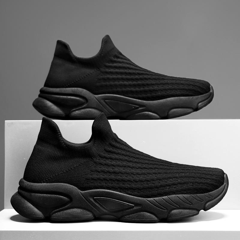 Men s shoes summer new fly-woven mesh breathable thin one-pedal socks shoes running casual 44 чёрный