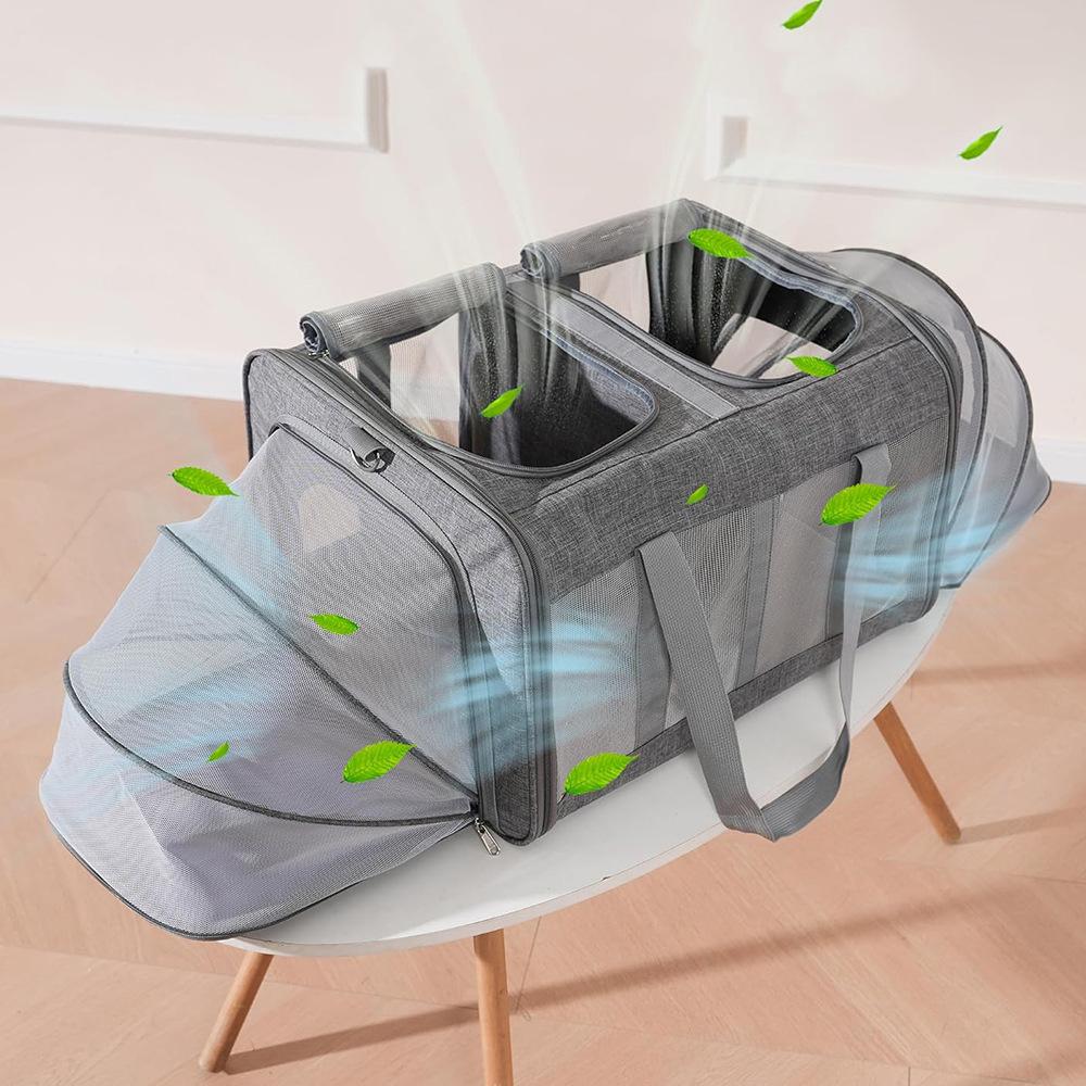 Cestovní taška pro dvě kočky Velká kapacita Rozšiřitelná Tašky pro kočky Prodyšná Venkovní Přenosná Crossbody Ruční Taška pro mazlíčky