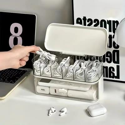 Lightweight Desktop Cable Organizer Box Transparent Dustproof Cord Storage Box Multi-Purpose Stackable Charger Storage Solution