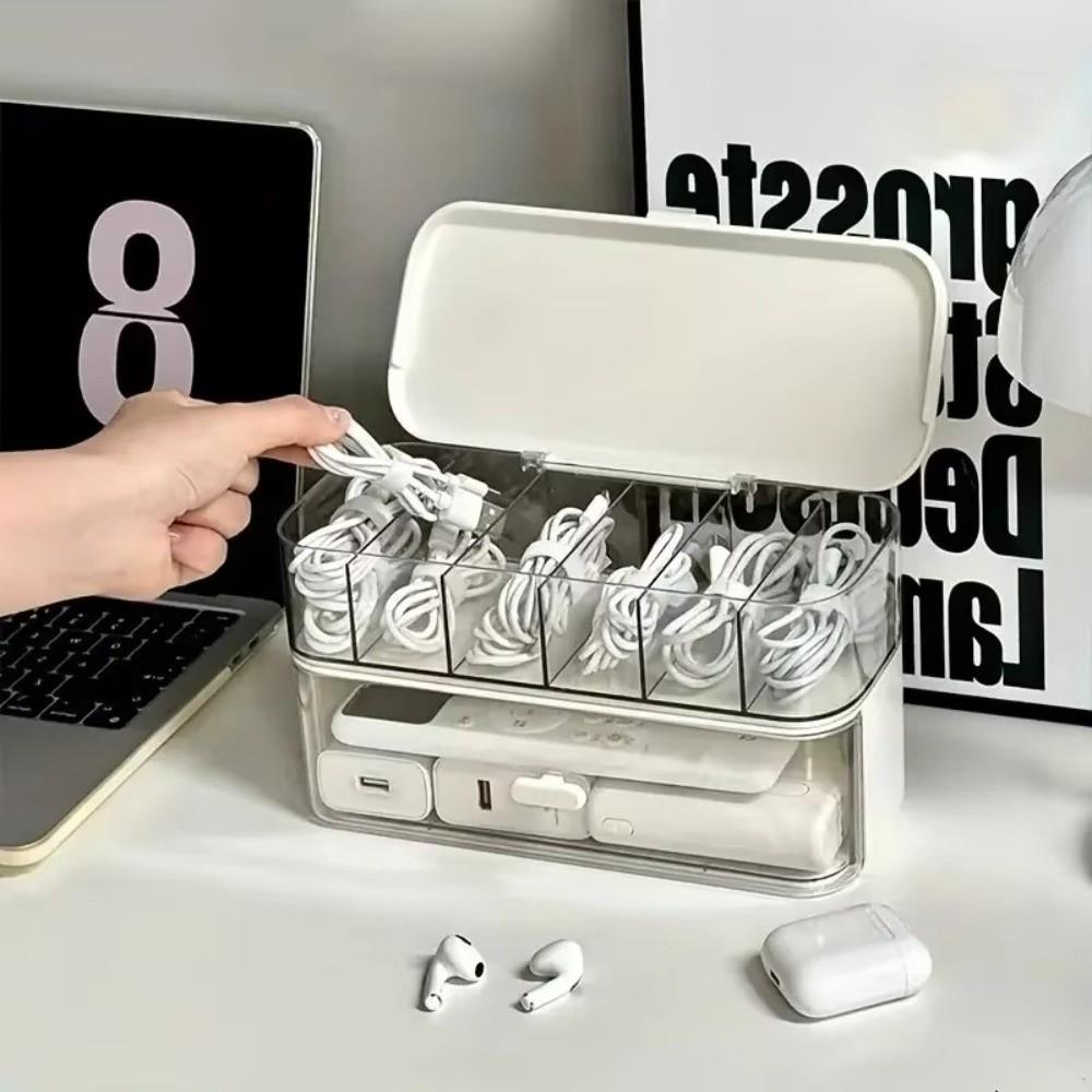 Multi-Purpose Desktop Cable Organizer Box Transparent Charger Storage Solution Cord Storage Box