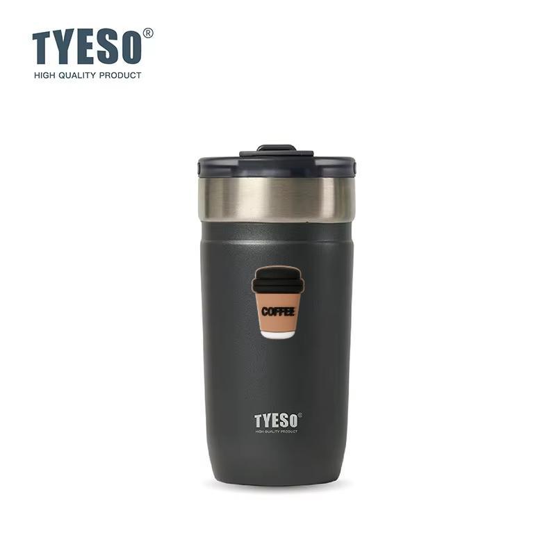 Tyeso 550ML 304 Stainless Insulated Mug Matte Minimalist Tumbler with Straw Leakproof Coffee Cup for Ice Drink Hot Beverage Vacuum with Coffee Sticker