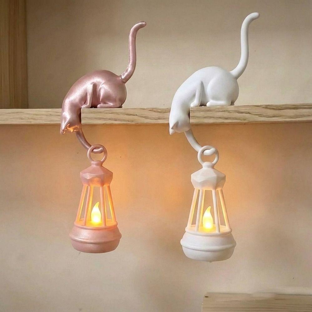 With Lantern Cat Shaped Hook Cute Figurine Cat Hanging Hook Funny Cat Wall Hook Light  Unique Gift