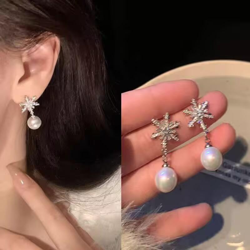 925 Silver Needle Geometric Pearl Earrings For Women Fashion Earrings Flowing Tassel Earrings Elegant Jewelry