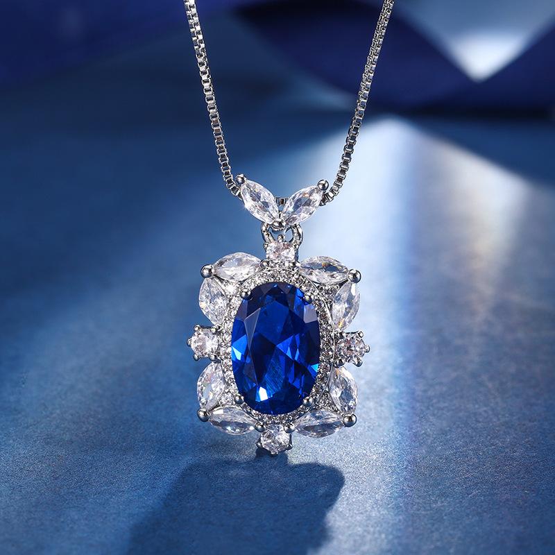 Jewelry Copper Bottom Gold Plated Jewelry Set Simulation Color Treasure Corundum Temperament Set Female Main Stone 8 * 12-6 * 8