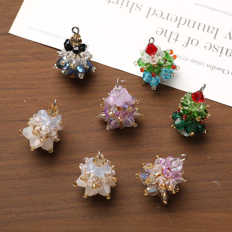 3Pcs Winter Christmas Tree Charms Beaded Glass Handmade Woven For Keychain Earrings Necklace Diy Making Jewelry Gifts
