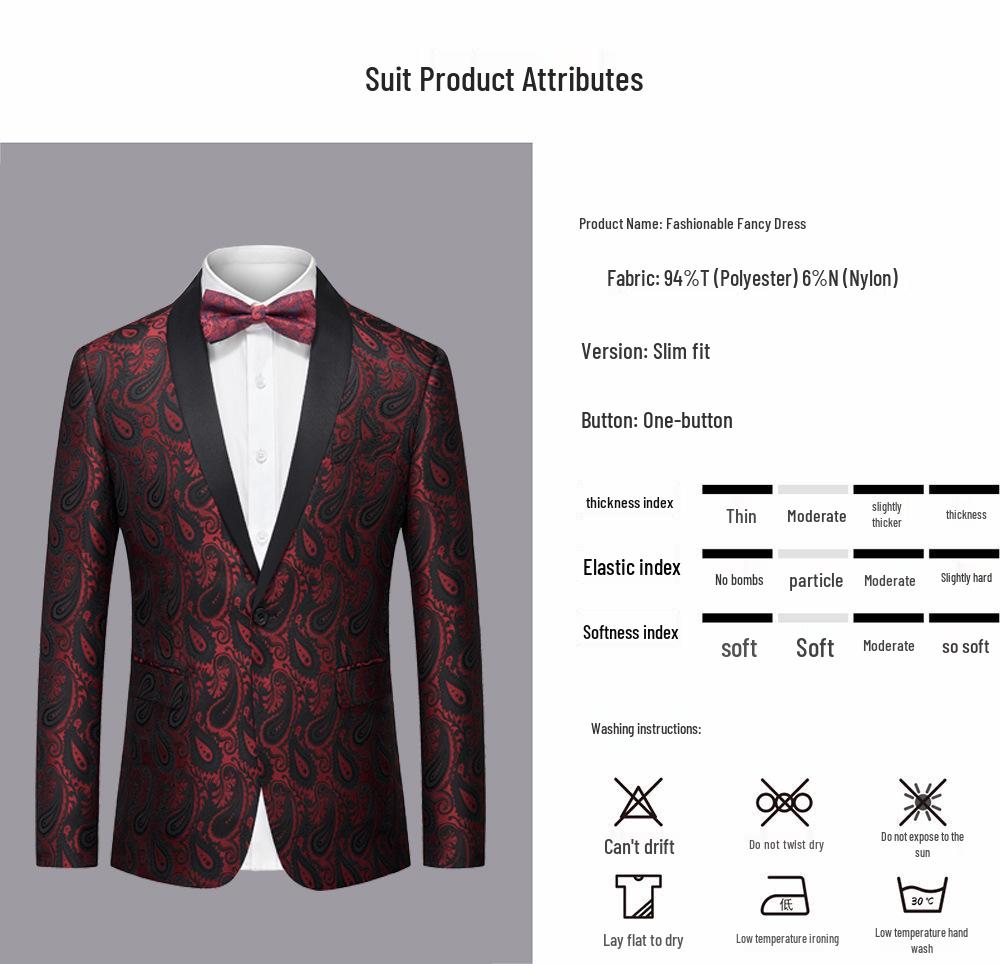 Men's Slim-Fit Jacquard Blazer: Stylish Single-Breasted Formal Wear for Stage Performances, Weddings, and Banquets