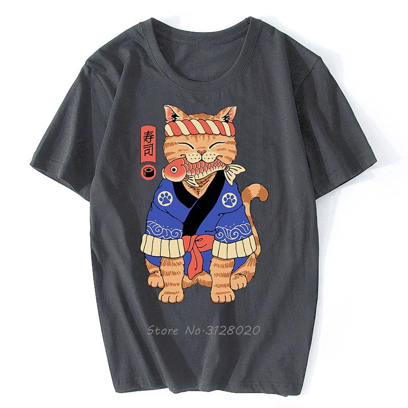 Anime Samurai Cat T Shirt Men Japanese Ukiyo-E Ninja Cat Print T-Shirt Mens Casual Tshirt Male Fashion Streetwear Harajuku Tees