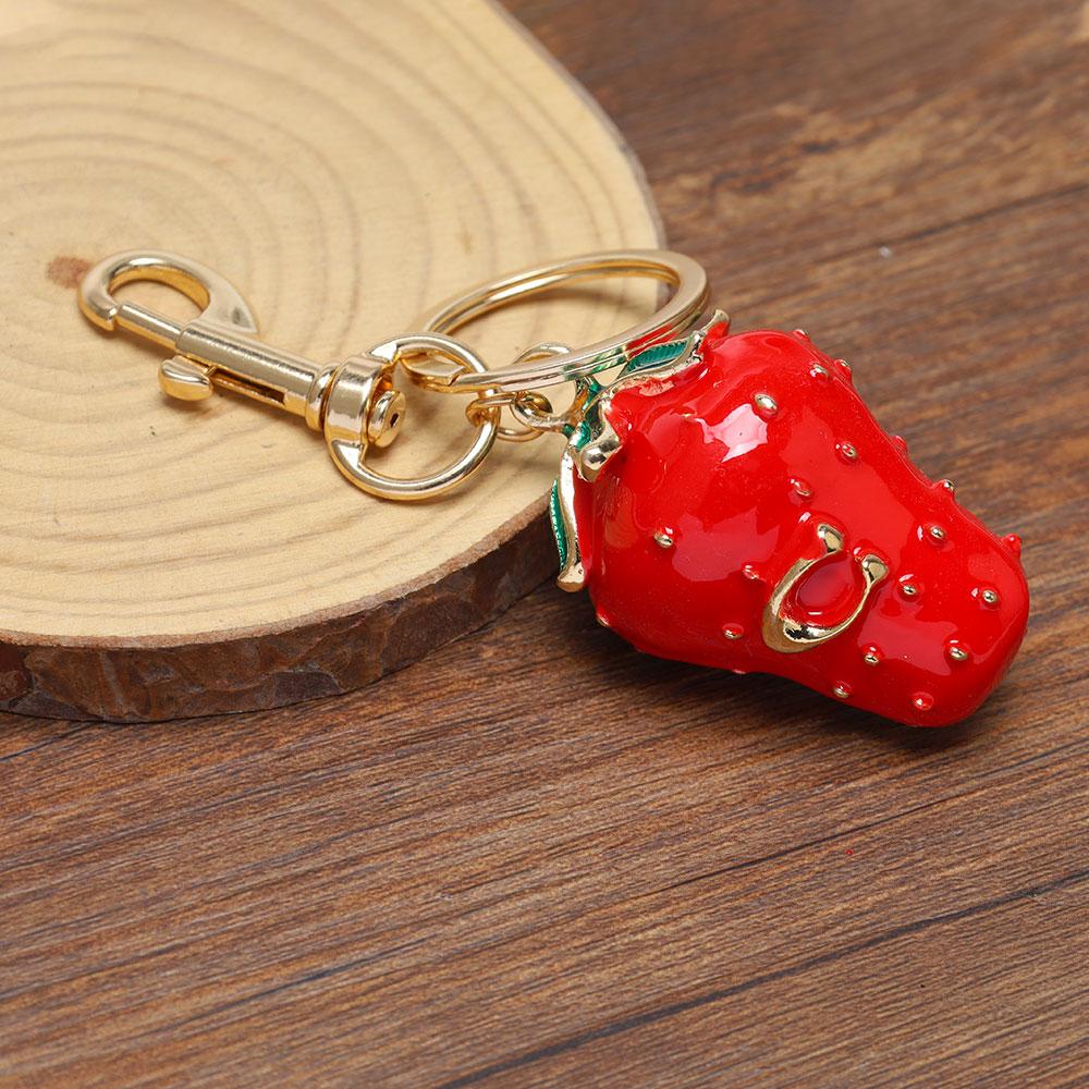 Cute Fruit Red Strawberry Pendant Keychain Suitable For Keyring Backpack Car Pendant Decoration Jewelry Accessories Holiday Gift