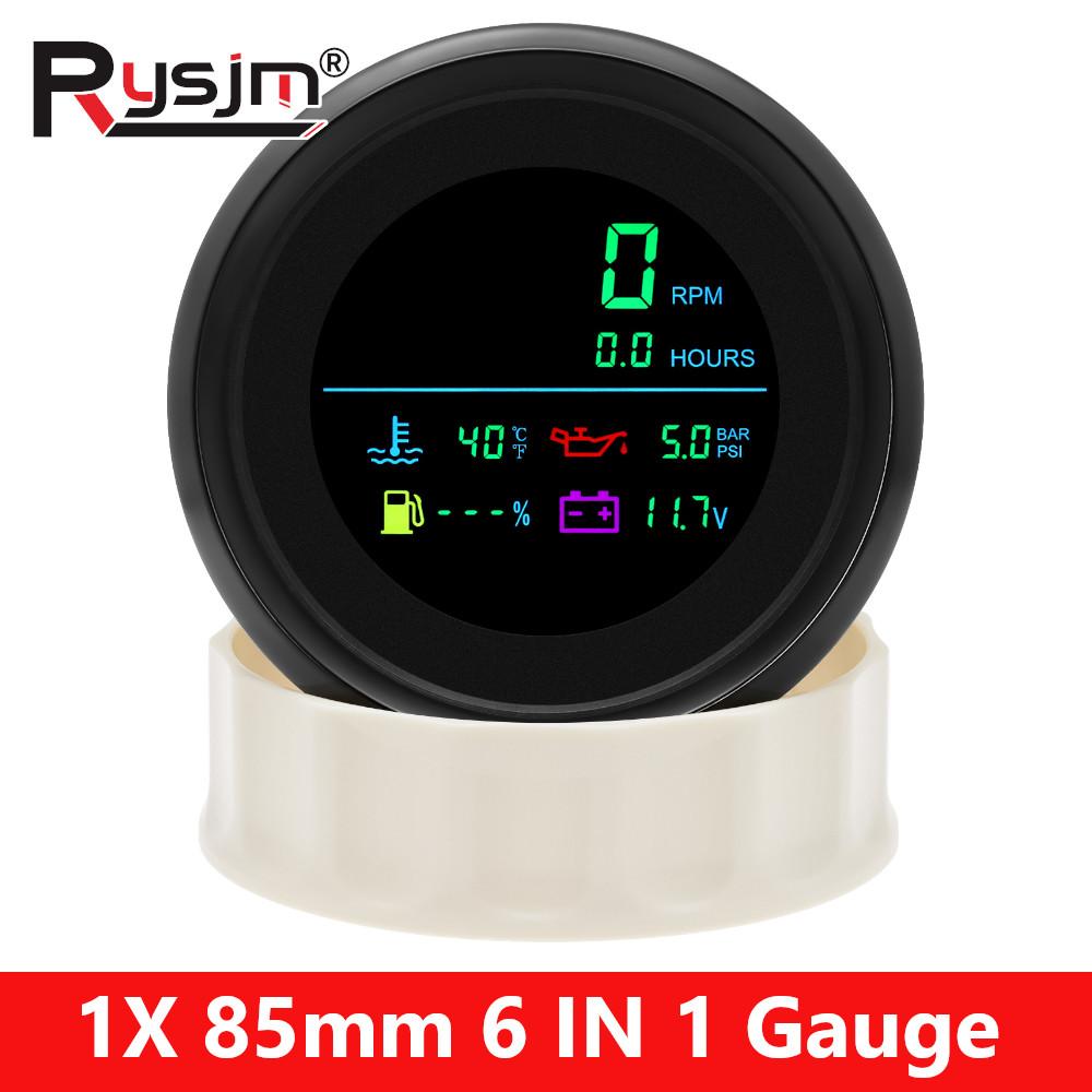 

Universal 85MM 6 In 1 Gauge Multi-Function Tachometer Tach Fuel Gauge Water Temp Oil Pressure Voltmeter Hour Meter For Boat Car BN Gauge