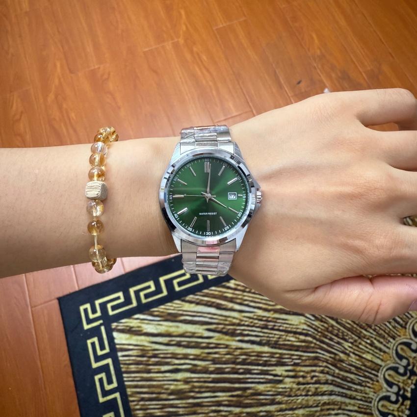 New Men's Luxury Watch Green Dial Stainless Steel Quartz Waterproof Sport Watch with Date - Relogio Masculino