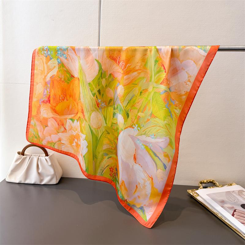 70X70Cm Foulard Silk Feeling Design Small Square Scarf Female Travel Essential Elegant Gift Neckerchief Bandana Hijab Hair Wrap