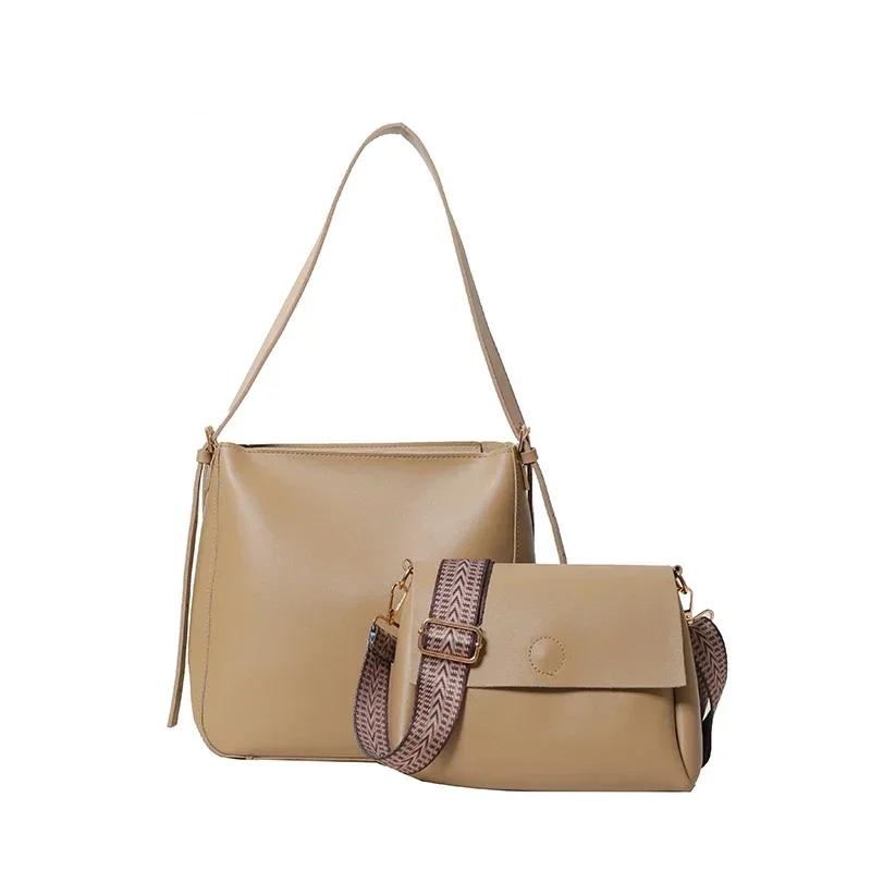 Soft high-capacity PU  crossbody bag solid zipper simple buckle simple shoulder versatile bag
