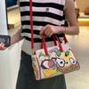 High-end PU Leather Women's Handbag Practical Front Back Two-side Use Ladies Crossbody Bag Fashion Splicing Fresh Sweet Fruit Embroidery Messenger Bag