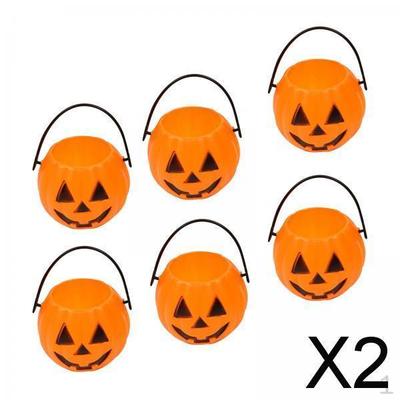 2x 6Pcs Halloween Pumpkin Buckets Decoration Candy Pail Holder Props Jar Organizer Trick Or Treating