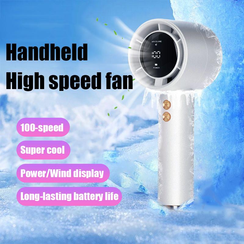 New Mini Fan LED Display USB Powerful 100 Speed Handheld Fan Portable Charging Turbo Small Fan Desktop Small Electric