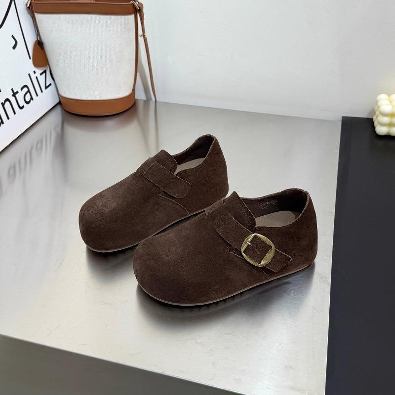 Retro Leather Inner Height Increase Women's Autumn New Belt Buckle Versatile Non-slip One-pedal Single Shoes