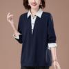 Plus Size Pure Cotton Polo Shirt - Early Autumn Long-Sleeve with Turn-Down Collar for Middle-Aged Women