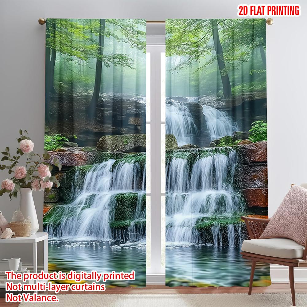 

2pcs 2D plane printing Creative Curtains Waterfall Landscape Versatile 100% Polyester (without rod) Holiday for Bedroom & 100*130 Grommet Top 1pcs