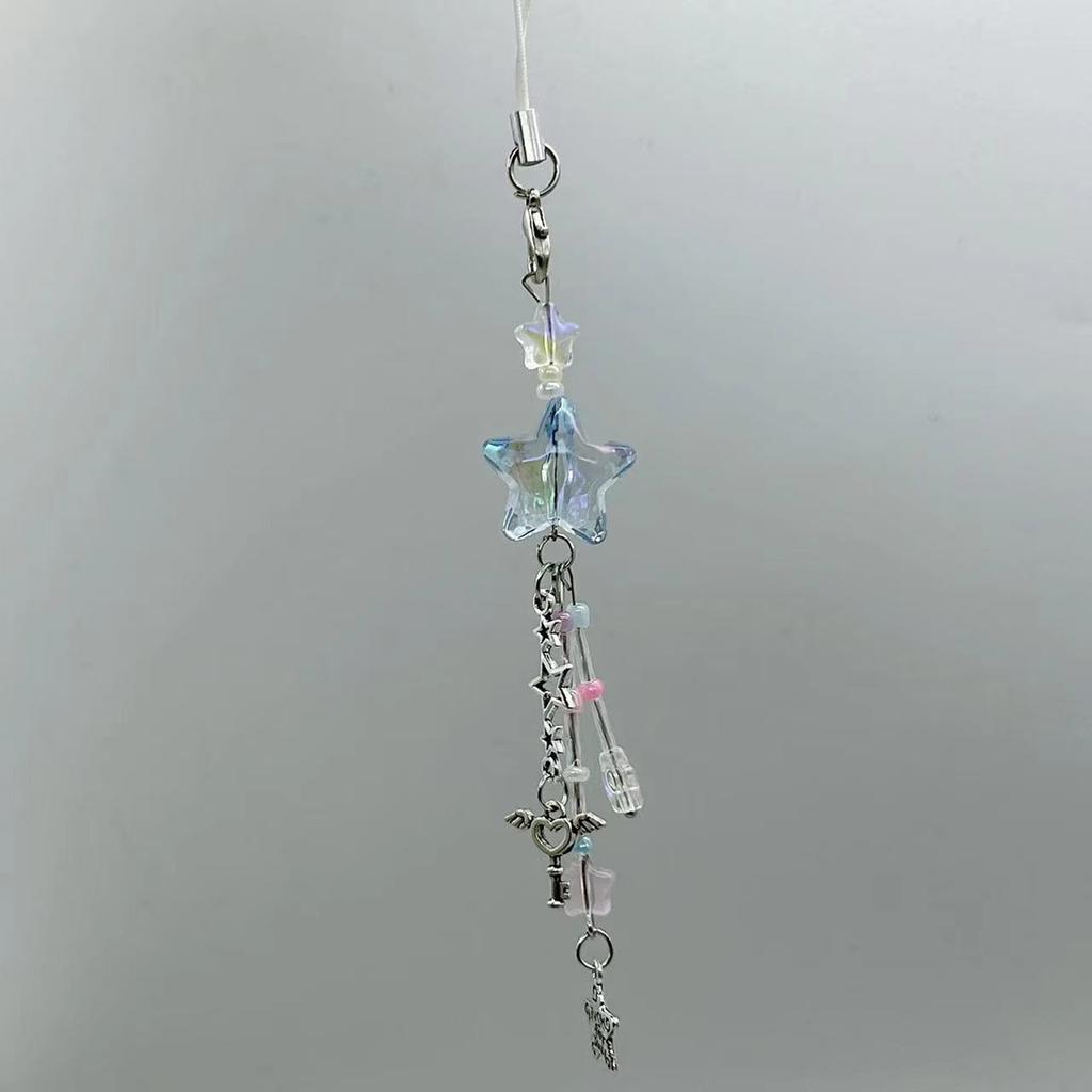 Sweet Cool Star Bead Charm Pendant Chain Phone Strap Pocket Keychain Strap Hangings Decoration for Key Bag Purse