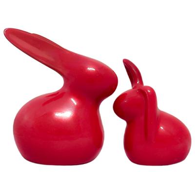 Decoração para casa Figuras de coelho de cerâmica (Conjunto de 2, cor vermelha)
