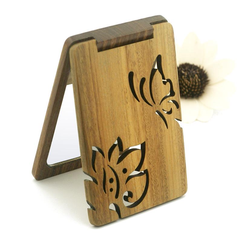 Green Sandalwood Double-Sided Portable Makeup Mirror with Comb and Free Engraving