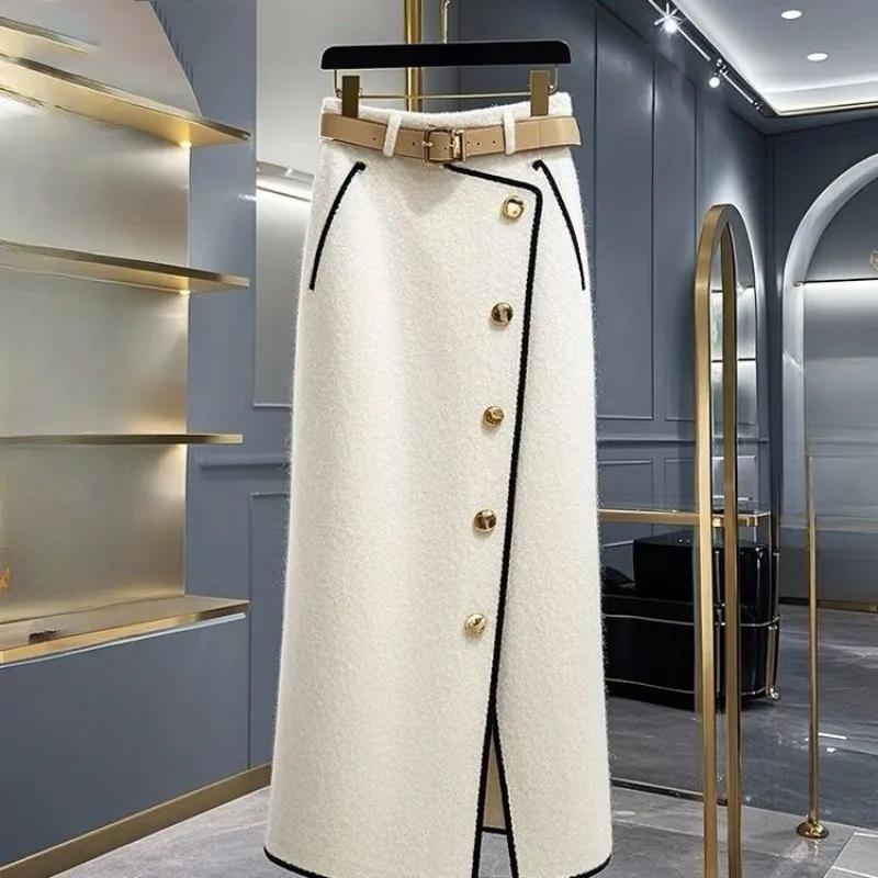 Matakawa Spring Autumn Women Skirts Fashion Chic Faldas Mujer A Line Elegant Simple Sweet Long Skirt