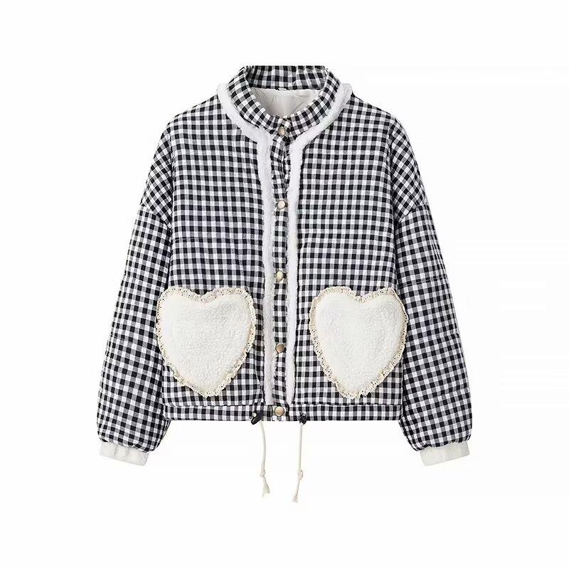 New autumn models, women's clothing, wind design, fashionable and versatile, casual style plaid cotton-padded jacket