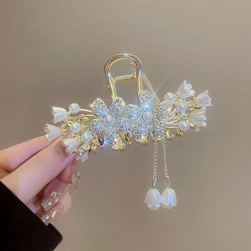 Lily of the Valley Butterfly Tassel Hair Claw - Large High-End Summer Headwear for Women