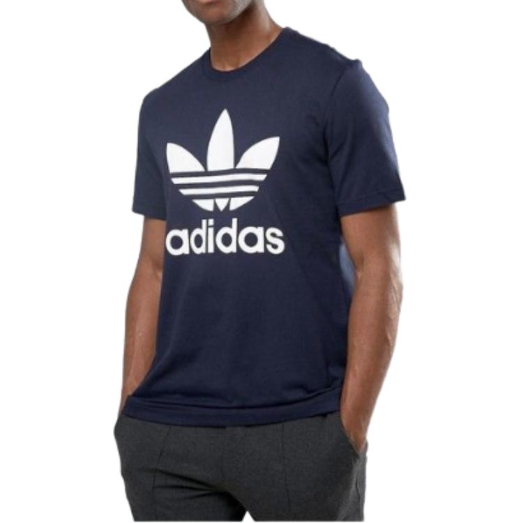 Adidas Originals Logo Print Straight Cut Short Sleeve Pullover T-Shirt Men Tops Blue AY7710