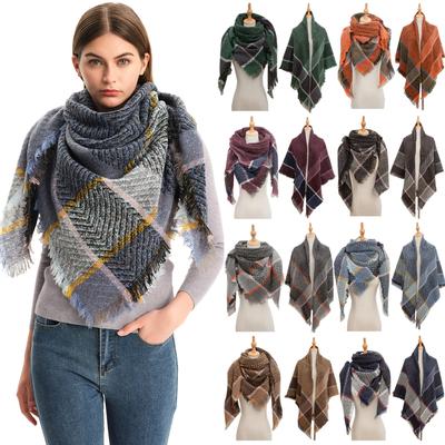 Otoño e Invierno chal nuevo hilo de bucle de lana con púas engrosada a cuadros bufanda cuadrada bufanda de moda para mujer