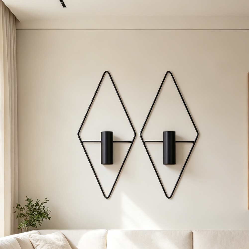 2PCS Iron Rhombus Hanging Flower Vase Decorative Wall Mount Flower Vase Wall Hanging Vase Bedroom
