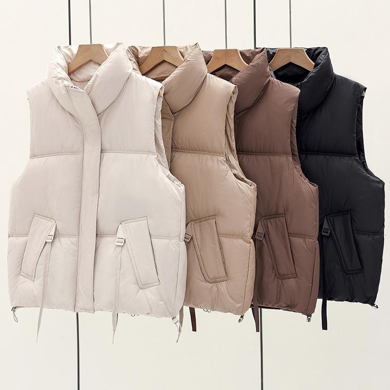 Vest jacket down cotton autumn and winter outer wear vest women's student fashion vest versatile new vest milk tea