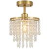 Crystal Ceiling Light with 57 Crystal Strands, Ceiling Light with Mounting Plate for Hallway, Gold Tone