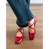 Sheepskin Version In Stock~ Retro Red Fashion Cross-buckle Ballet Shoes Comfortable Temperament Versatile Commuter Single Shoes Women