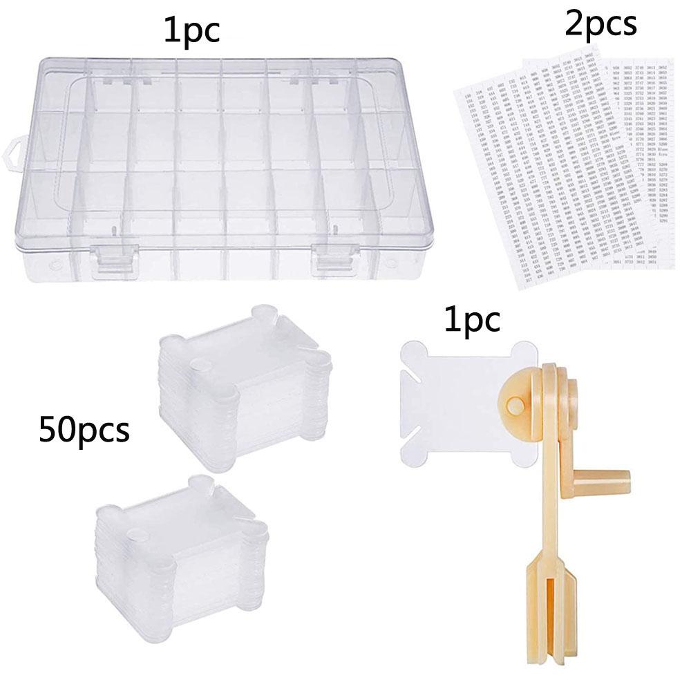 

36Grids Embroidery Floss Organizer Box &50 Floss bobbins & Bobbin Winder & Number Stickers for Cross Stitch Craft Sewing Storage