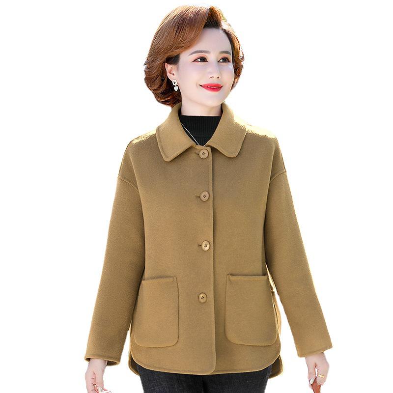 Qiao Yaying Autumn/Winter New Wool Coat for Middle-Aged Women – Solid Color, Large Size, Double-Sided, Short Style.