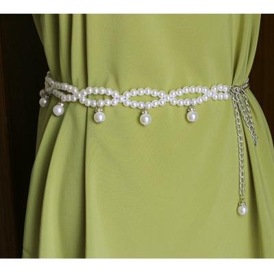 Fashion Imitation Pearl Beads Thin Waist Chain Belt Women Waistband Strap Dress Accessories